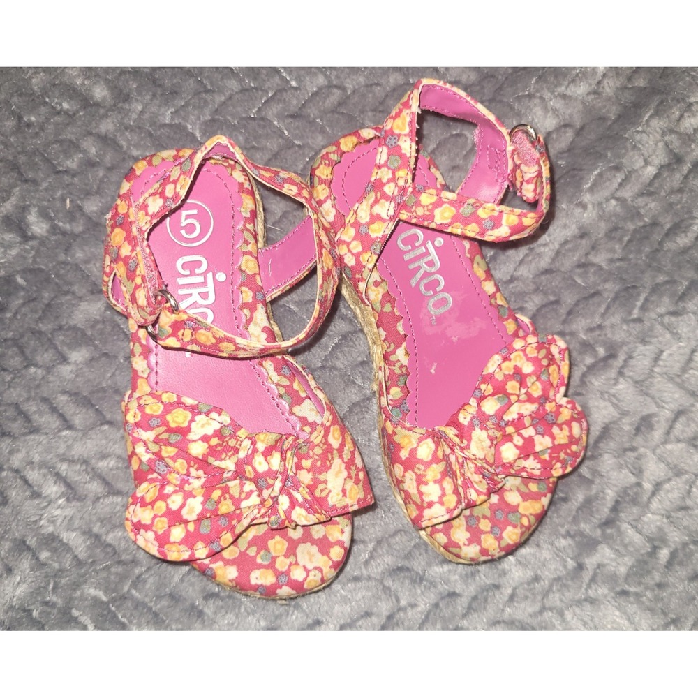Circo Toddler Girls Floral Espadrille Wedge Sandals Pink Yellow Bow Size 5